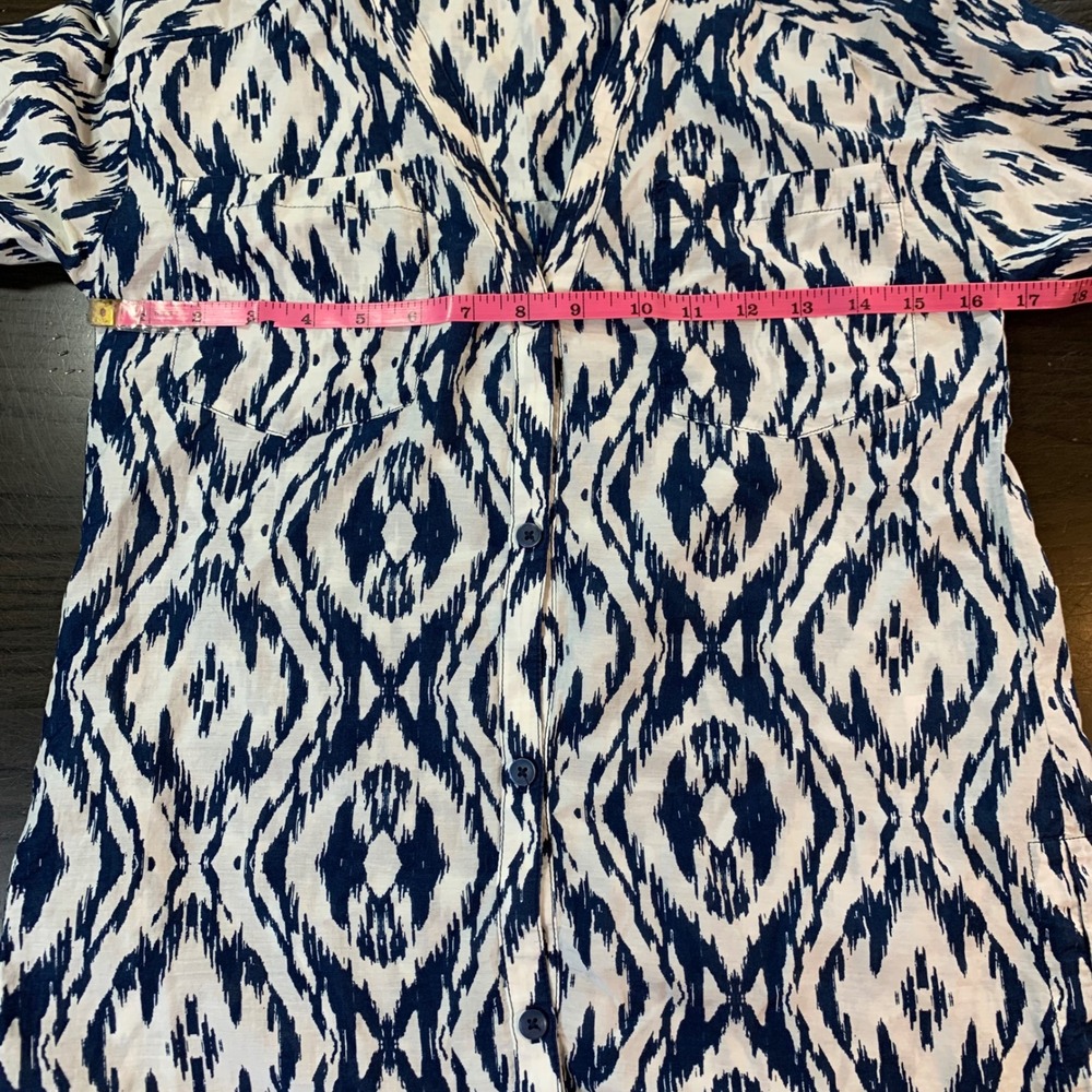 Athleta Ikat Print Tunic Top Women XXS Blue White Cotton Silk Shirt Dress Preppy - Picture 7 of 14